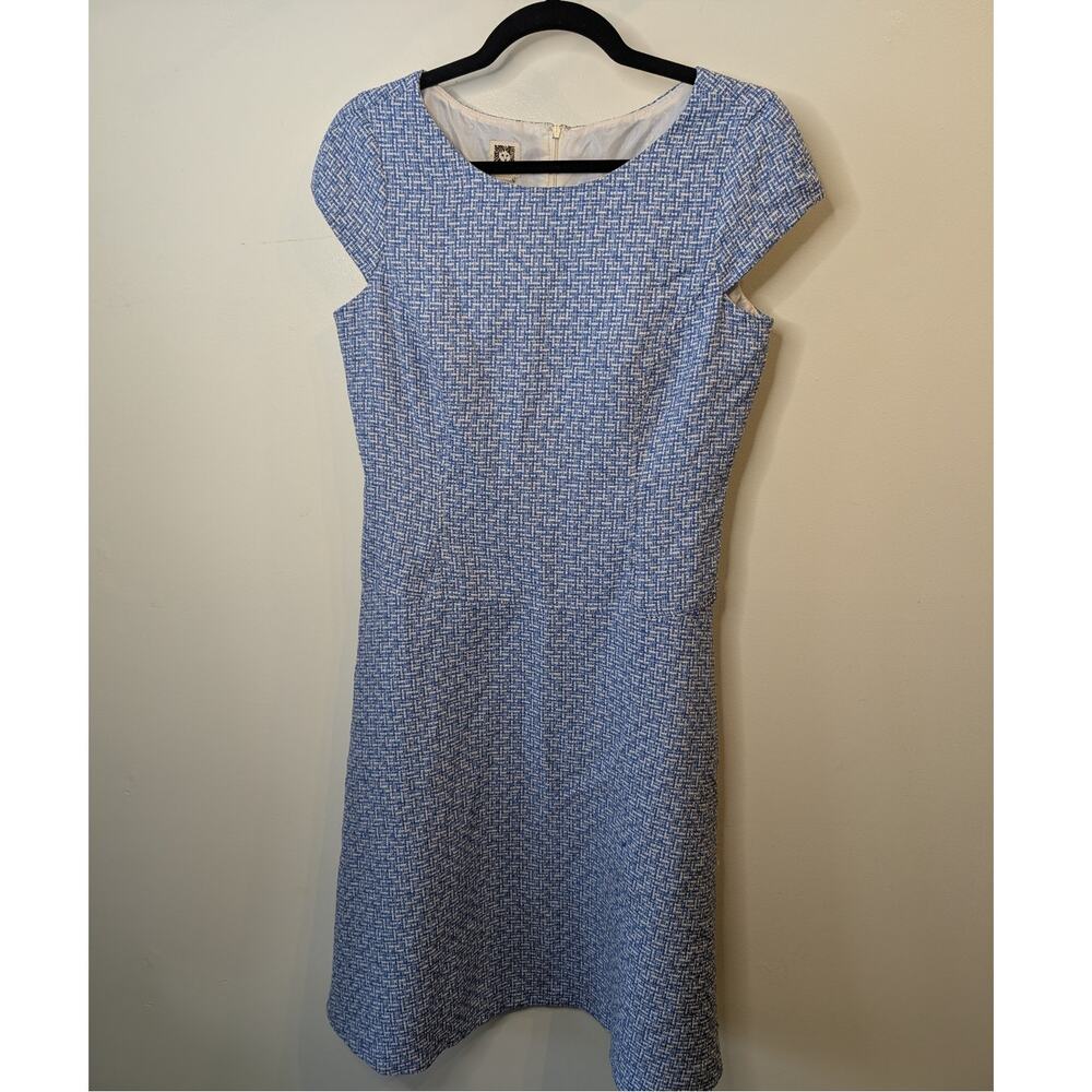Anne Klein Blue White Tweed Woven Sheath Dress Cap Sleeve Career Womens 10